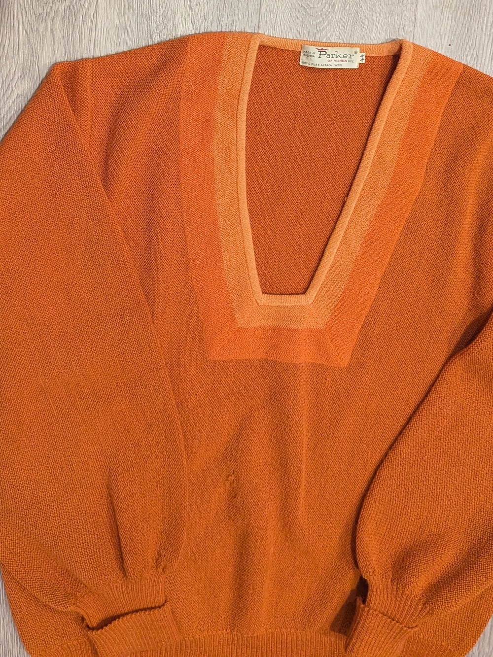 Vintage Parker of Vienna Alpaca Sweater Burnt Orange Mod Deep V Pullover Austria